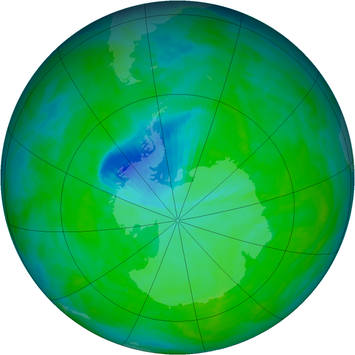 Antarctic ozone map for 12 December 1992
